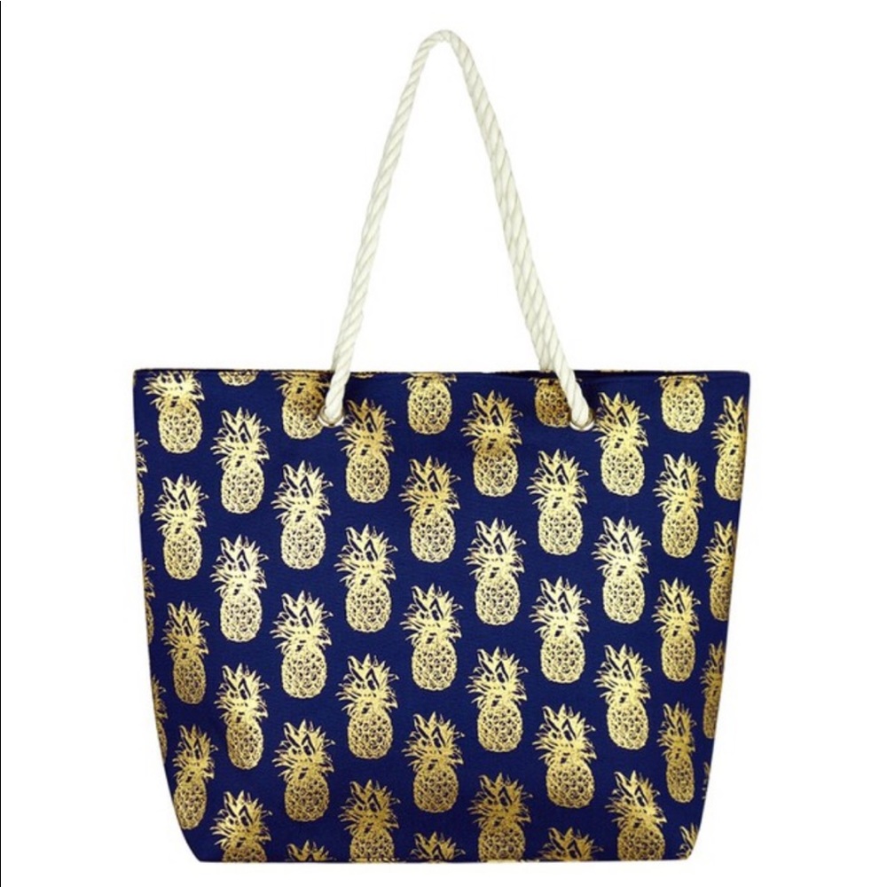Oversized Pineapple Gold Foil Beach Tote Bag 🍍